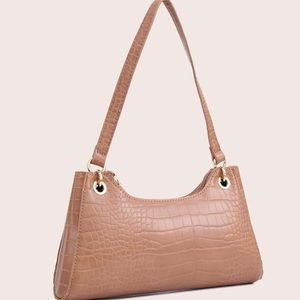 Croc embossed nude shoulder bag